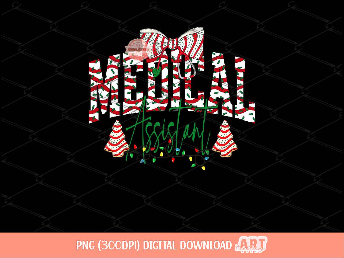 Medical Assistant Christmas Tree Cake PNG, Coquette Stethoscope bow Sublimation MA Shirt Design Download