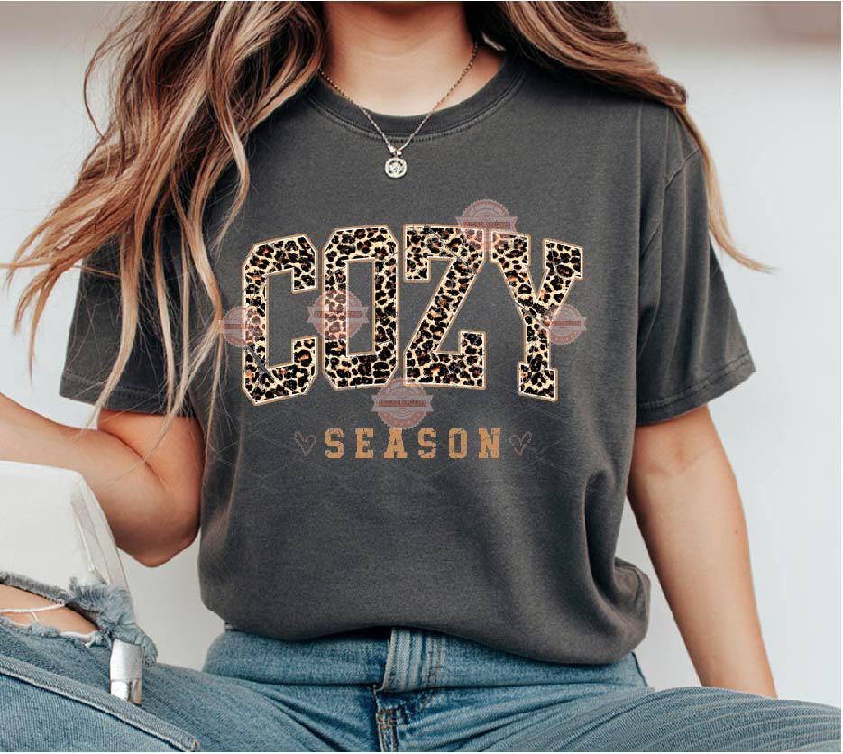 Cozy Season Leopard PNG, Retro Distressed Cheetah Print Sublimation Fall Shirt Design (Digital Download)