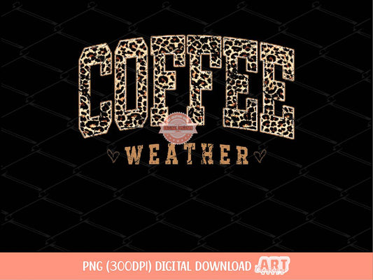 Coffee Weather Leopard PNG, Retro Distressed Cheetah Print Sublimation Fall Shirt Design (Digital Download)