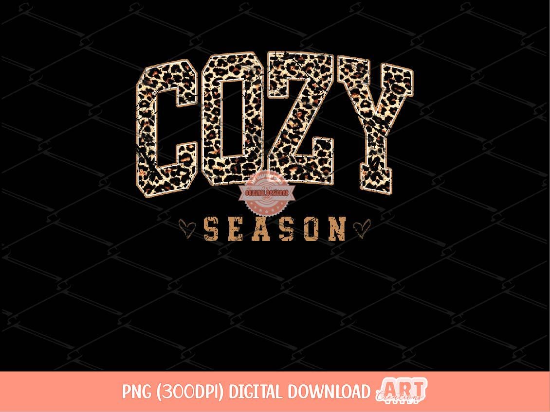 Cozy Season Leopard PNG, Retro Distressed Cheetah Print Sublimation Fall Shirt Design (Digital Download)