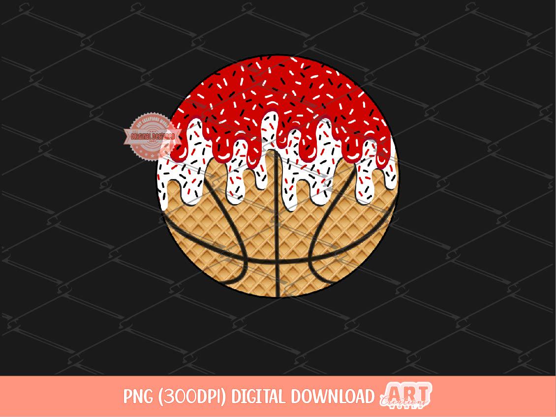 Red White Drip Basketball PNG: Ice Cream Waffle Cone Sports Clipart (Digital Download)