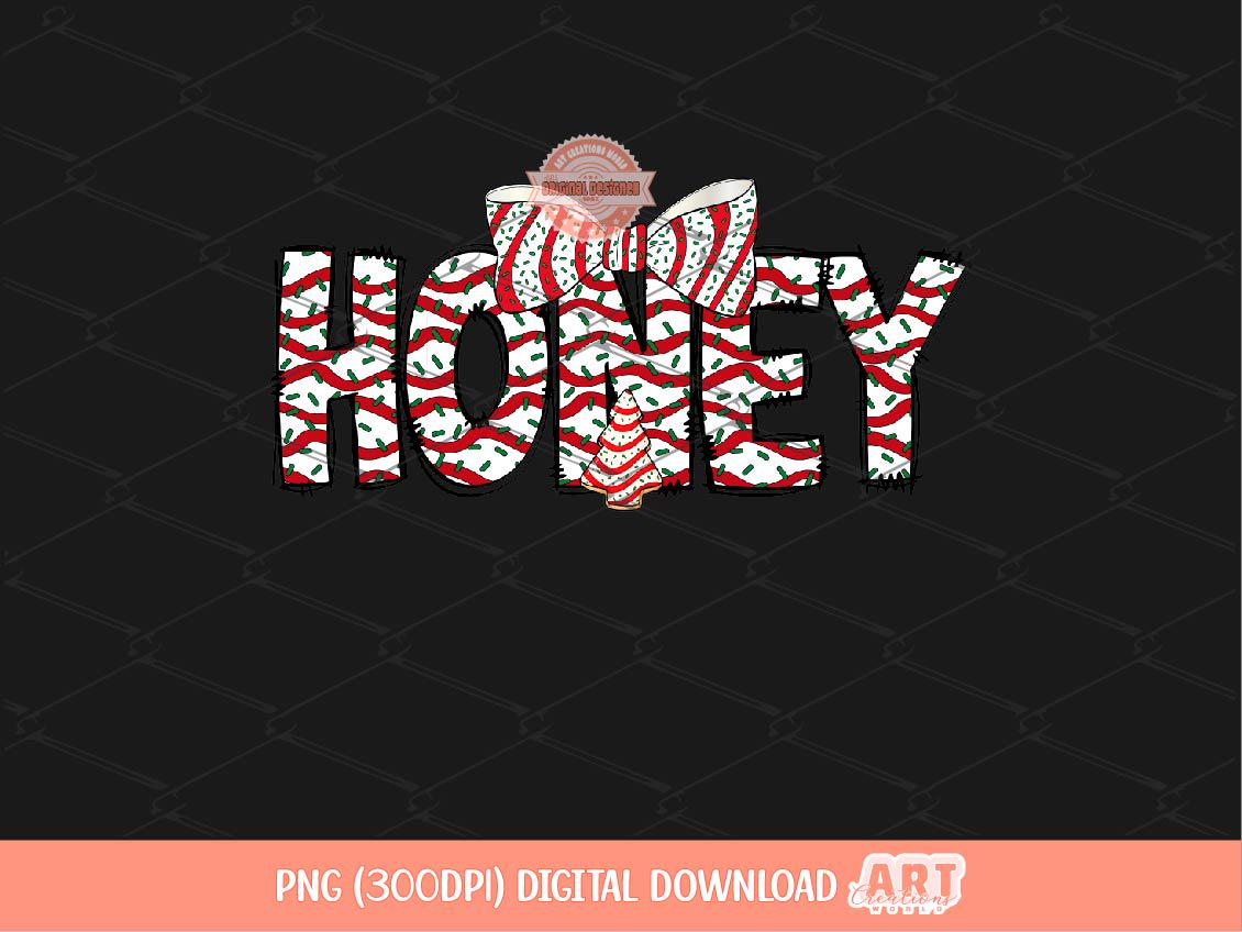 Honey Christmas Tree Cake PNG, Coquette bow Sublimation Holiday Crew Shirt Design Digital Download