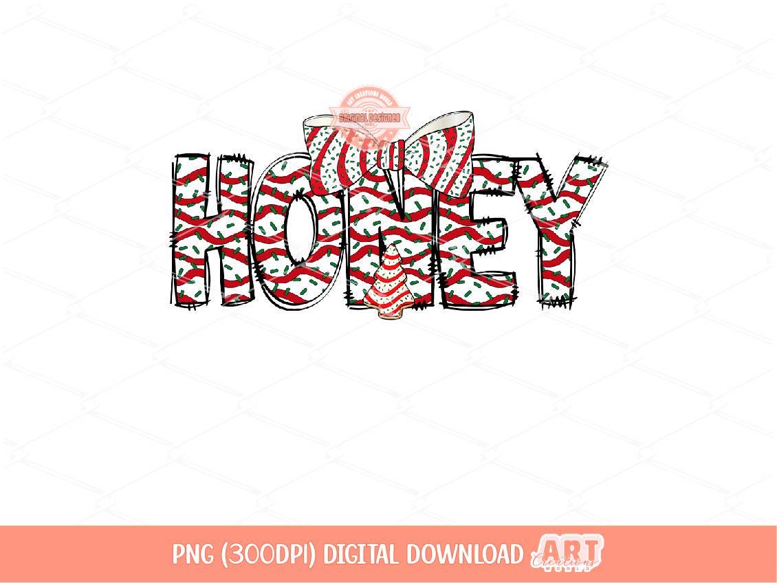 Honey Christmas Tree Cake PNG, Coquette bow Sublimation Holiday Crew Shirt Design Digital Download