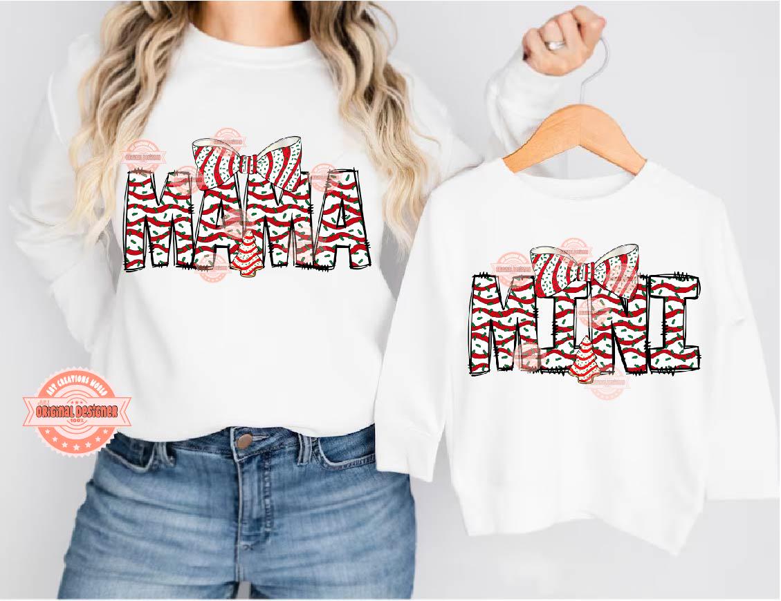 Mama Mini Christmas Tree Cake PNG, Coquette bow Sublimation Matching Shirt Design Digital Download