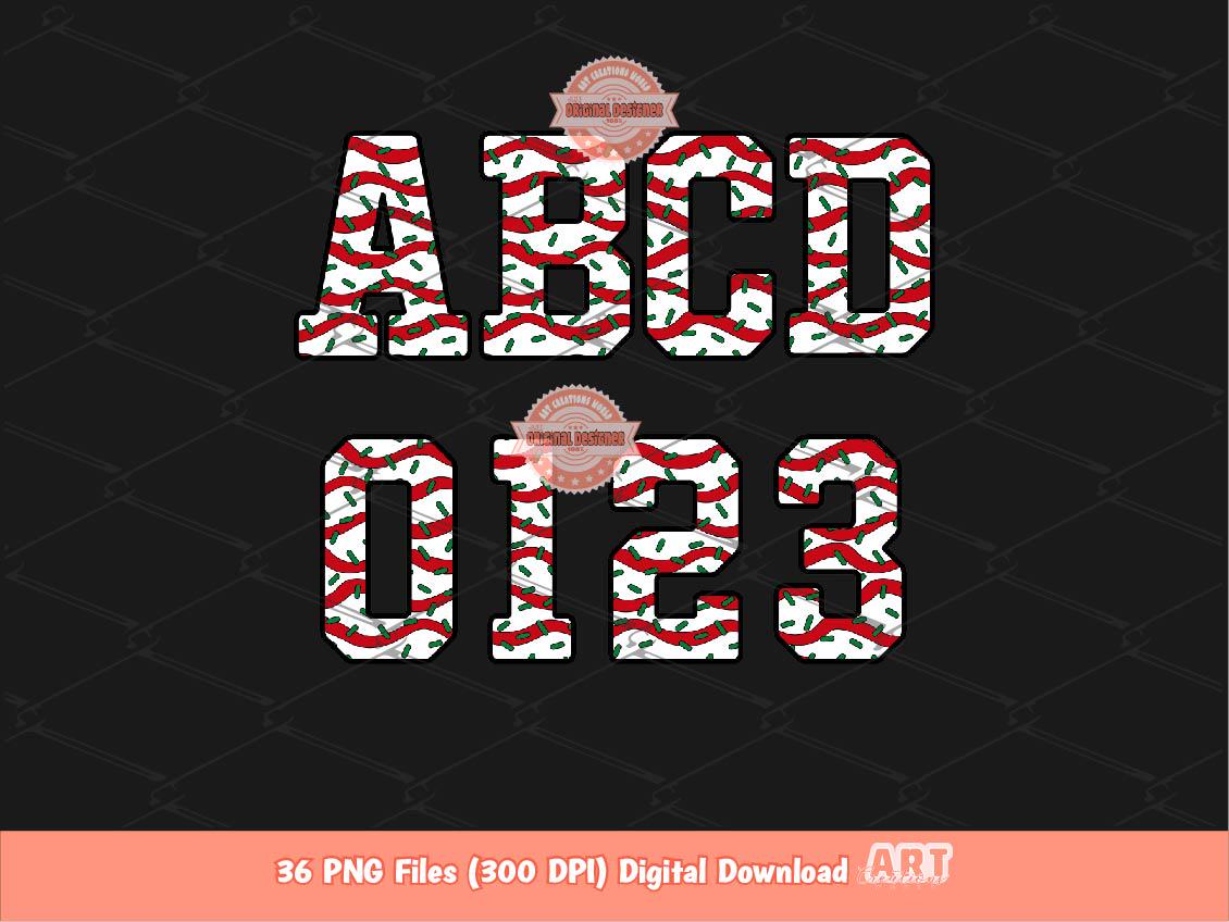 Christmas Varsity Alphabet PNG, Tree Cake Letters & Numbers Clipart (Digital Download)
