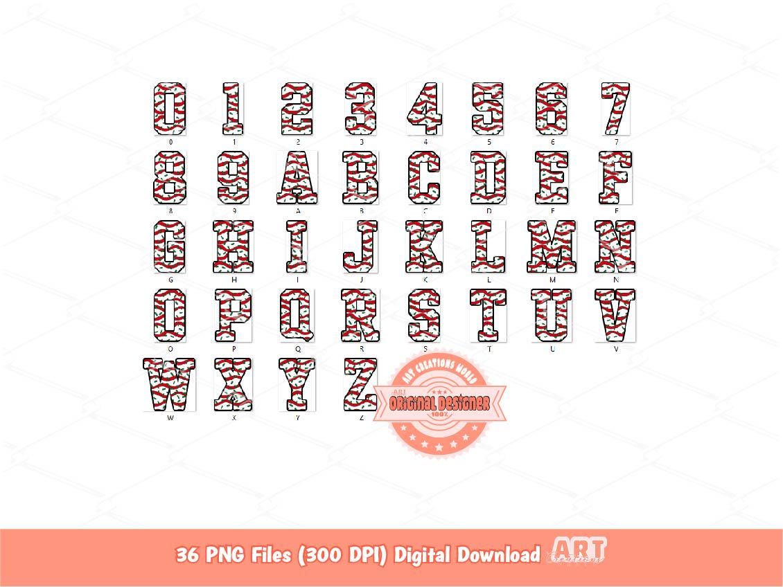 Christmas Varsity Alphabet PNG, Tree Cake Letters & Numbers Clipart (Digital Download)