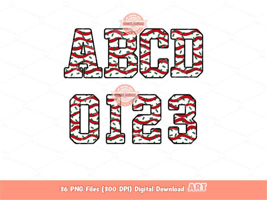 Christmas Varsity Alphabet PNG, Tree Cake Letters & Numbers Clipart (Digital Download)