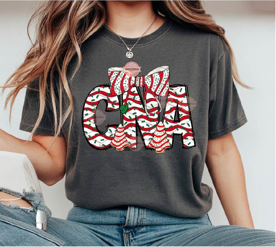 CNA Christmas Tree Cake PNG, Coquette Stethoscope bow Sublimation Healthcare Shirt Design Digital Download