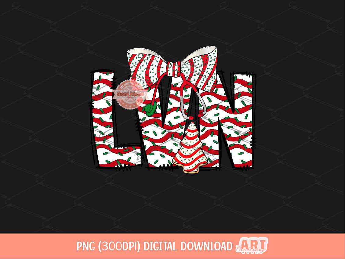 LVN Christmas Tree Cake PNG, Coquette Stethoscope bow Sublimation Healthcare Shirt Design Digital Download