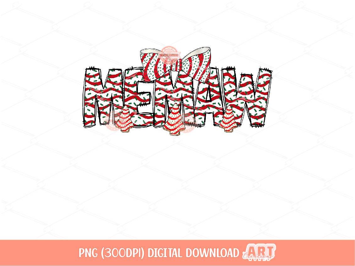 Memaw Christmas Tree Cake PNG, Coquette bow Sublimation Holiday Grandma Shirt Design Digital Download