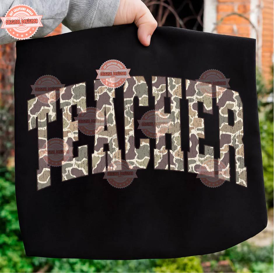 Teacher Grunge Camo PNG: Distressed Sublimation School Shirt Design (Digital Download)