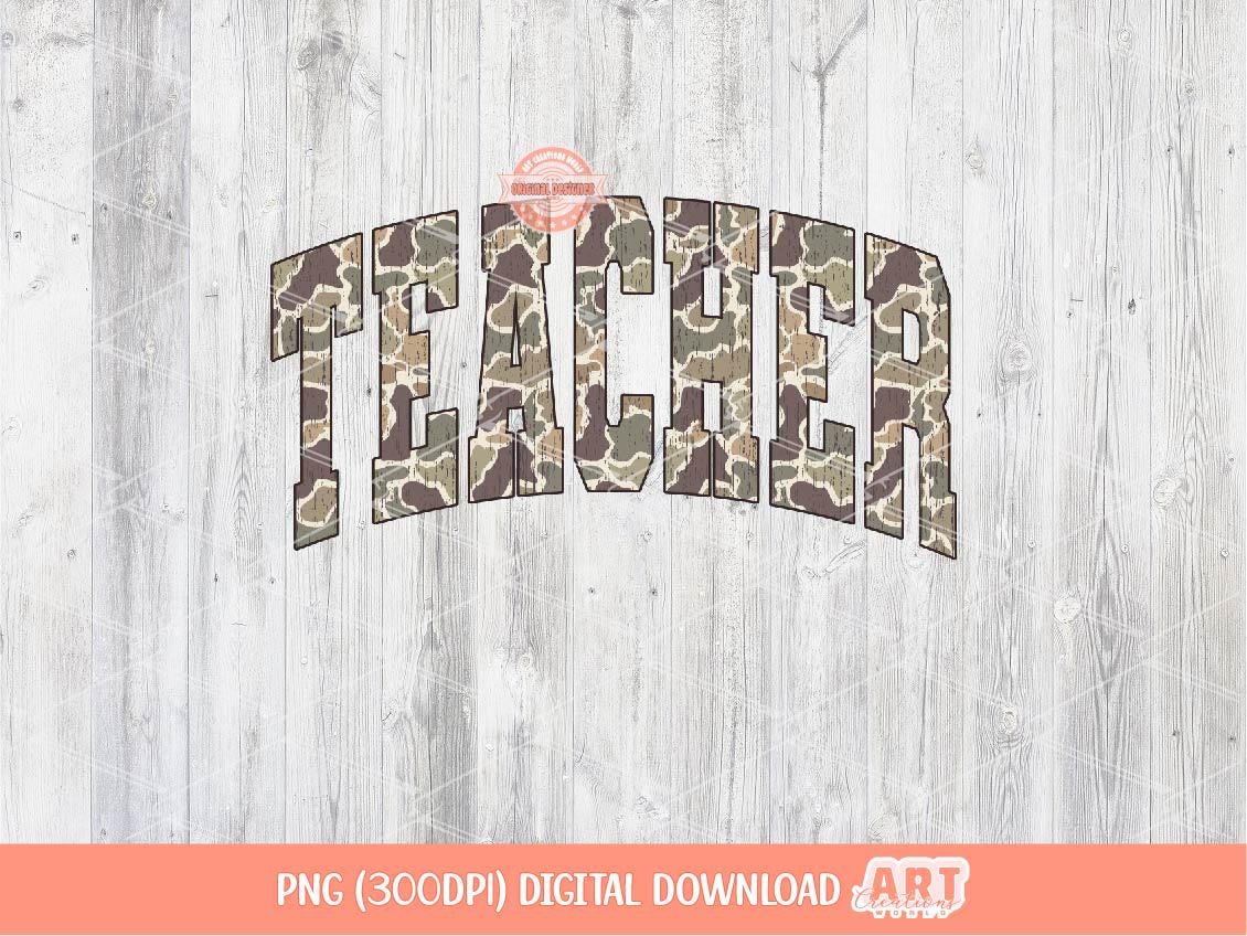 Teacher Grunge Camo PNG: Distressed Sublimation School Shirt Design (Digital Download)