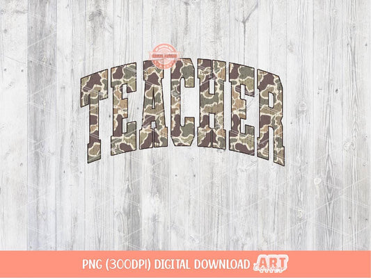 Teacher Grunge Camo PNG: Distressed Sublimation School Shirt Design (Digital Download)