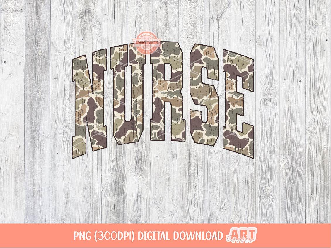 Nurse Grunge Camo PNG: Distressed Sublimation Nursing Shirt Design (Digital Download)