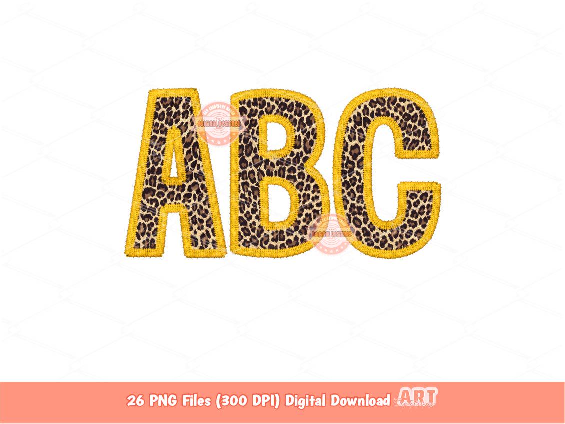 Gold Leopard Print Letters PNG, Faux Embroidery Alphabet Clipart (PNG Digital Download)