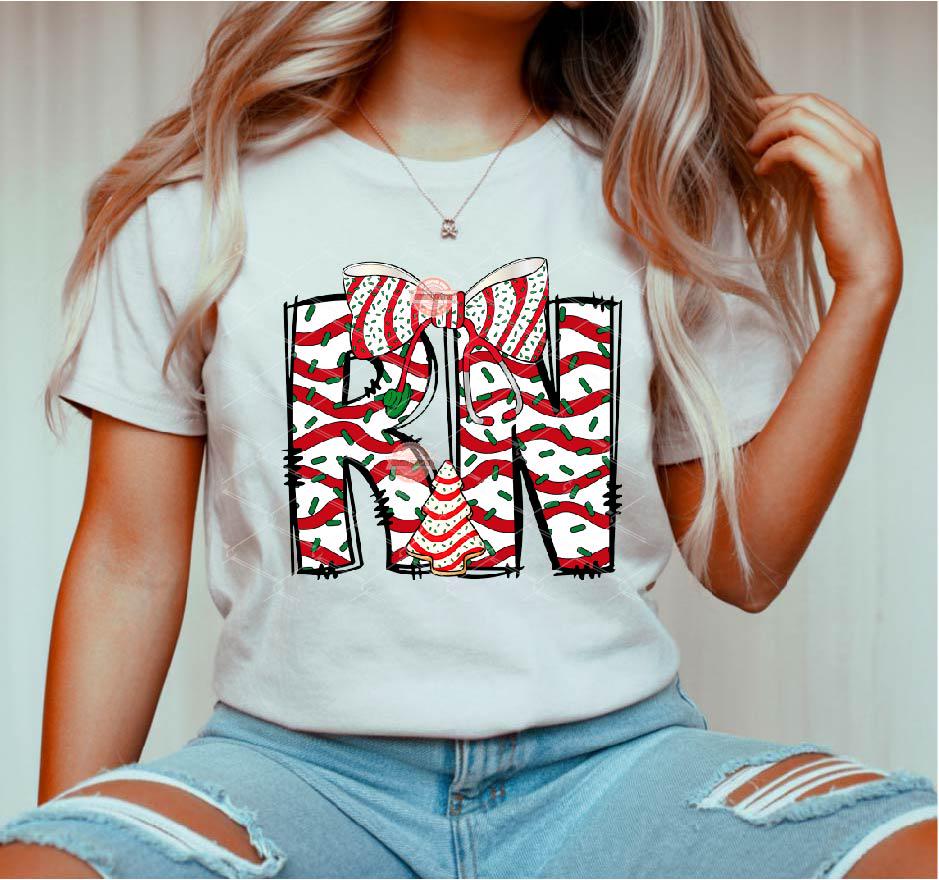 RN Christmas Tree Cake PNG, Coquette Stethoscope bow Sublimation Nurse Shirt Design Digital Download