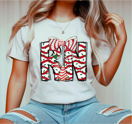 RN Christmas Tree Cake PNG, Coquette Stethoscope bow Sublimation Nurse Shirt Design Digital Download