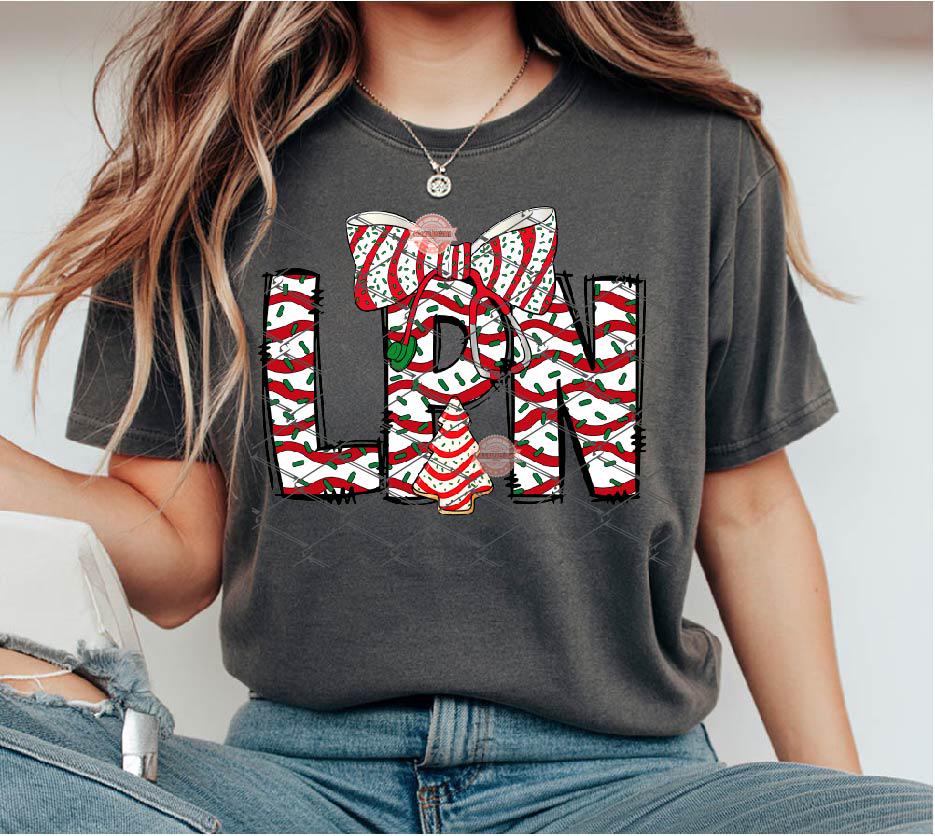 LPN Christmas Tree Cake PNG, Coquette Stethoscope bow Sublimation Healthcare Shirt Design Digital Download