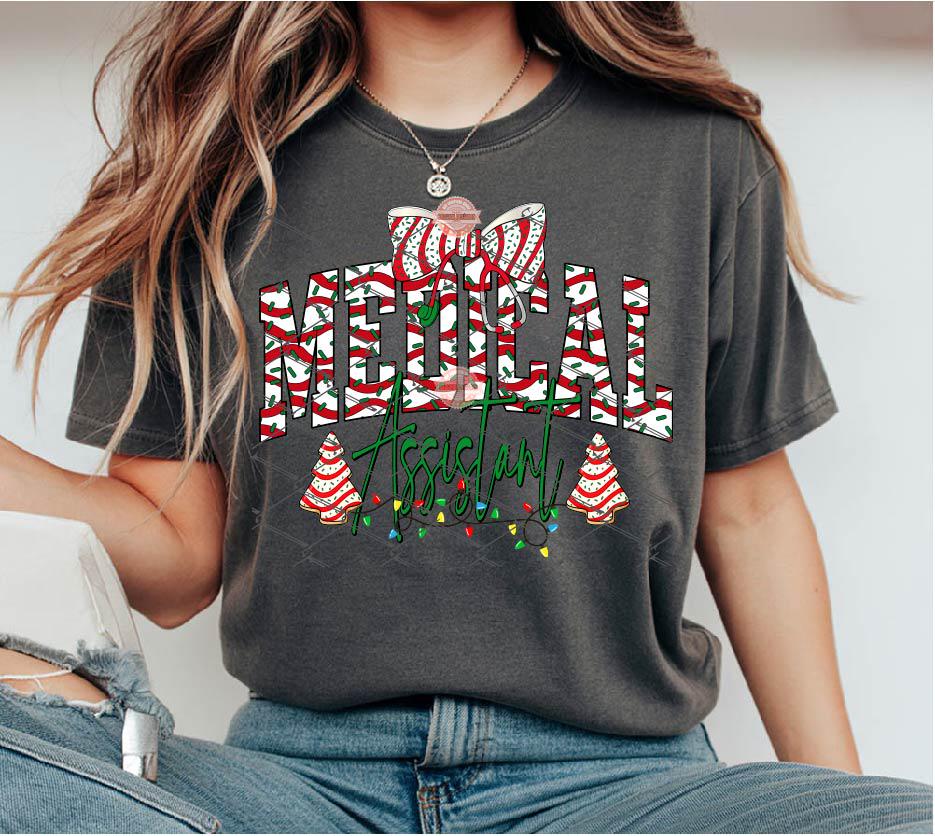 Medical Assistant Christmas Tree Cake PNG, Coquette Stethoscope bow Sublimation MA Shirt Design Download