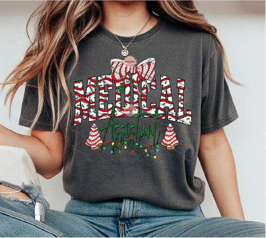 Medical Assistant Christmas Tree Cake PNG, Coquette Stethoscope bow Sublimation MA Shirt Design Download