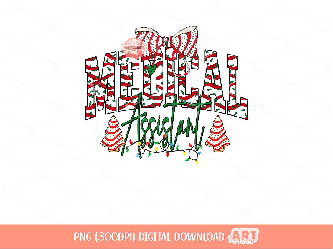 Medical Assistant Christmas Tree Cake PNG, Coquette Stethoscope bow Sublimation MA Shirt Design Download