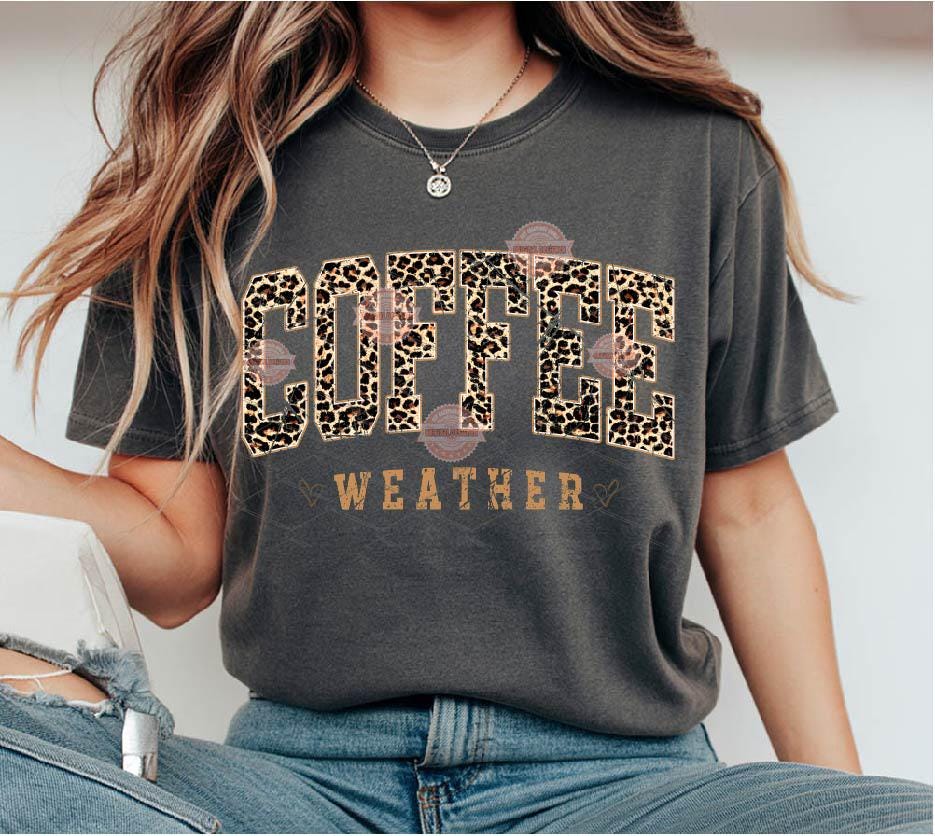 Coffee Weather Leopard PNG, Retro Distressed Cheetah Print Sublimation Fall Shirt Design (Digital Download)