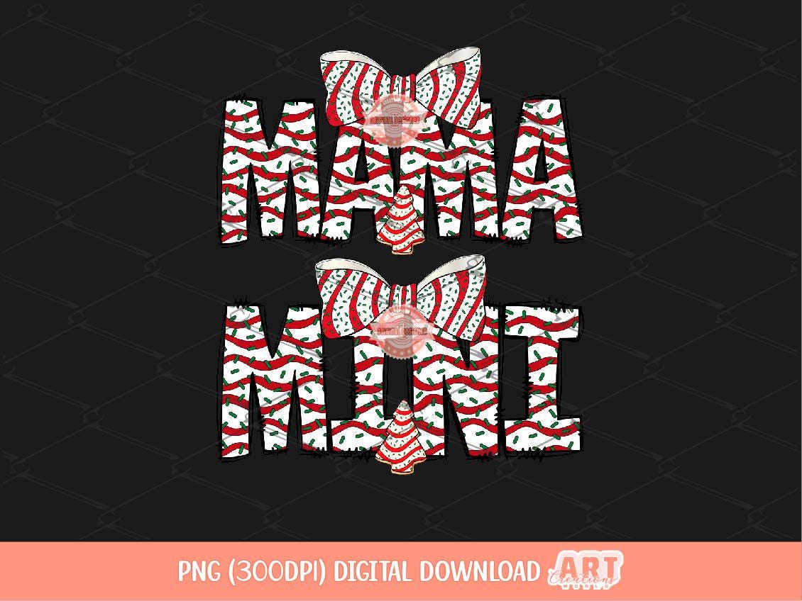 Mama Mini Christmas Tree Cake PNG, Coquette bow Sublimation Matching Shirt Design Digital Download