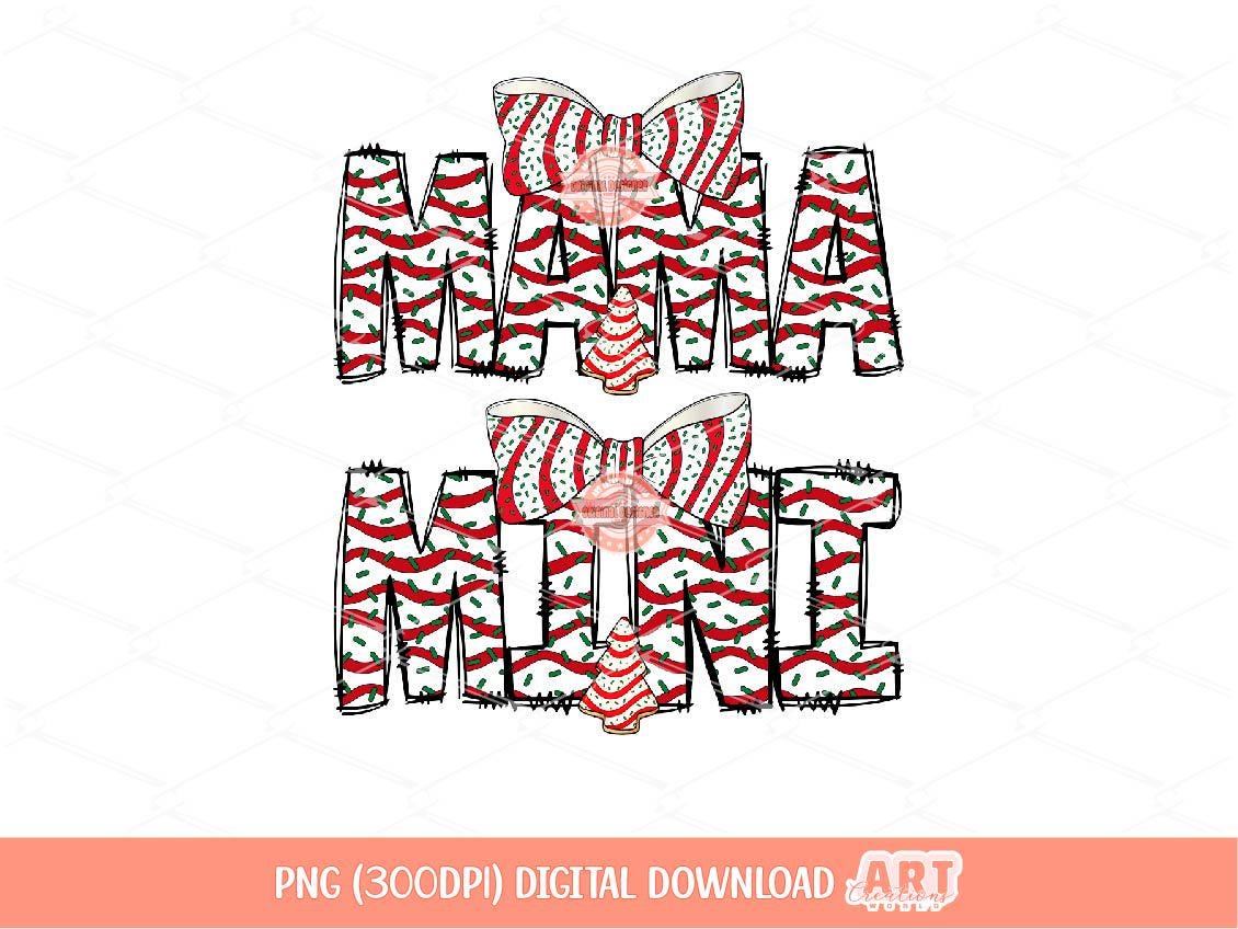 Mama Mini Christmas Tree Cake PNG, Coquette bow Sublimation Matching Shirt Design Digital Download