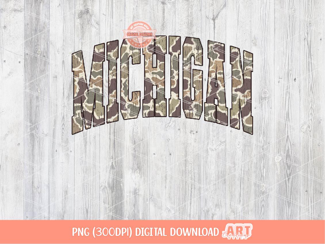 Michigan Grunge Camo PNG, Distressed Varsity Shirt Design (Digital Download)
