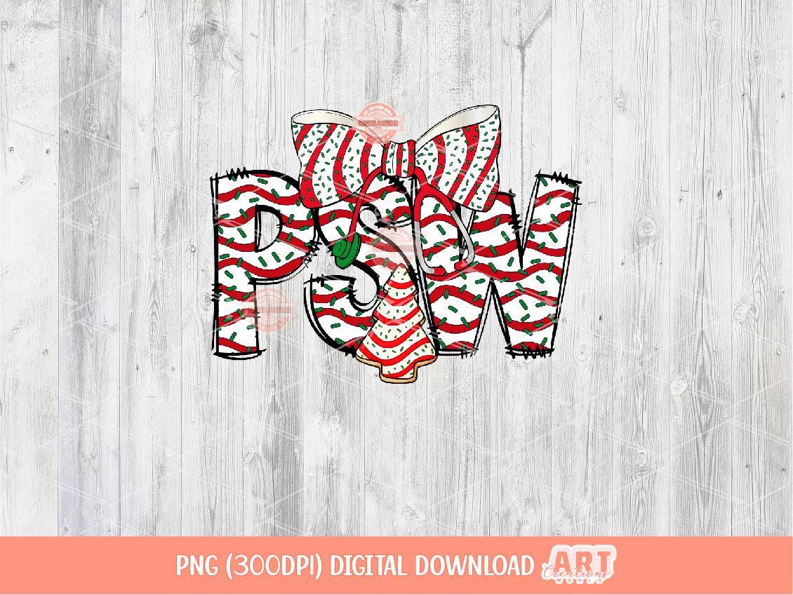 PSW Christmas Tree Cake PNG, Coquette Stethoscope bow Sublimation Healthcare Shirt Design Digital Download