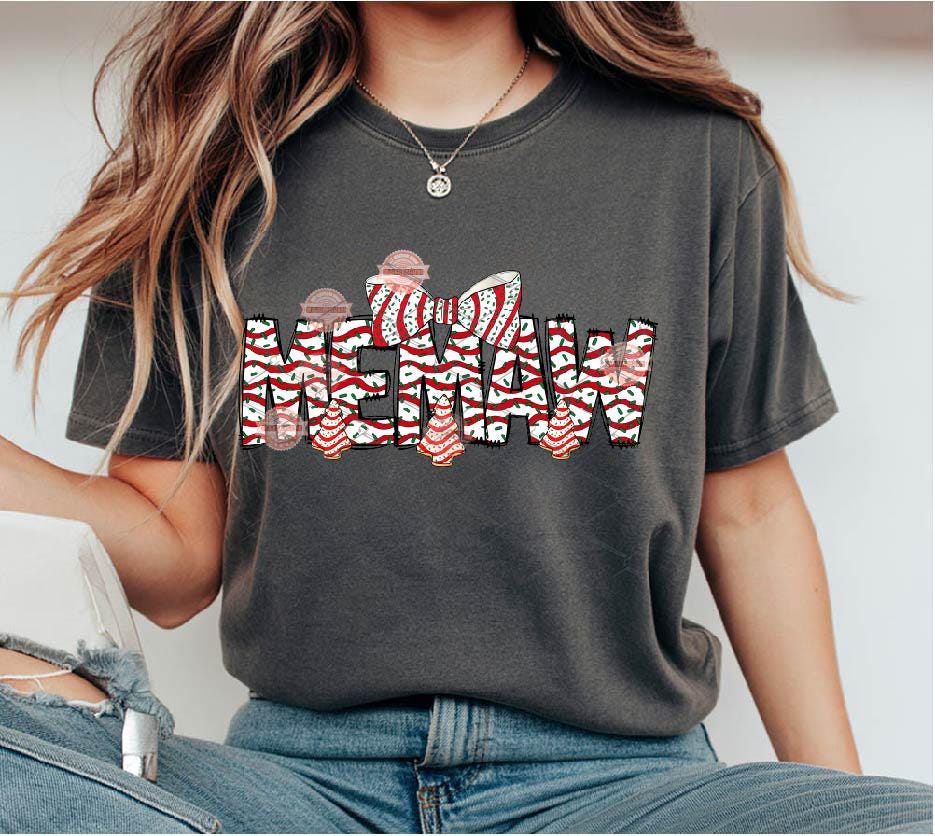 Memaw Christmas Tree Cake PNG, Coquette bow Sublimation Holiday Grandma Shirt Design Digital Download