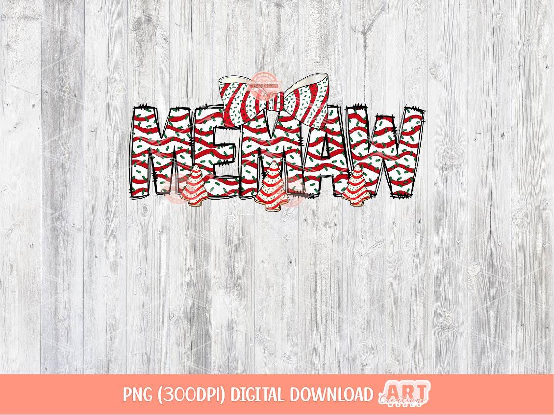 Memaw Christmas Tree Cake PNG, Coquette bow Sublimation Holiday Grandma Shirt Design Digital Download