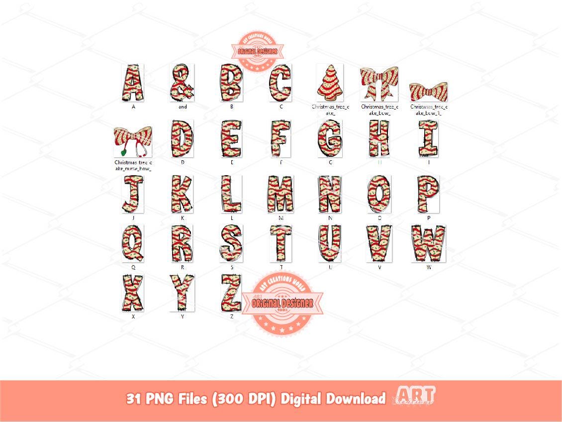 Christmas Tree Cake Alphabet PNG Bundle, Coquette Doodle Letters & Stethoscope Nurse Bow Clipart