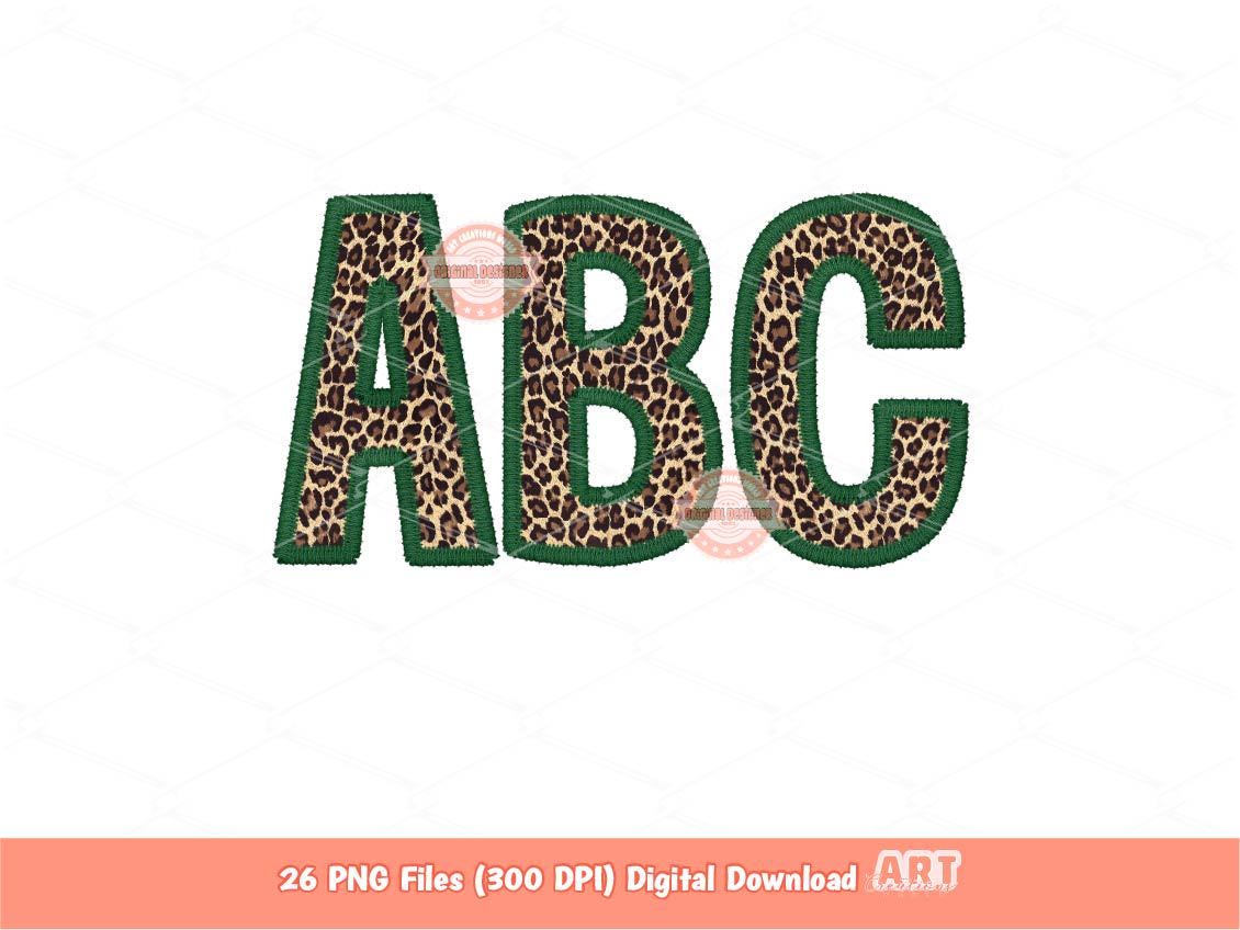 Green Leopard Print Letters PNG, Faux Embroidery Alphabet Clipart (PNG Digital Download)
