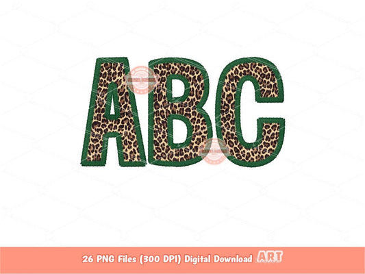 Green Leopard Print Letters PNG, Faux Embroidery Alphabet Clipart (PNG Digital Download)