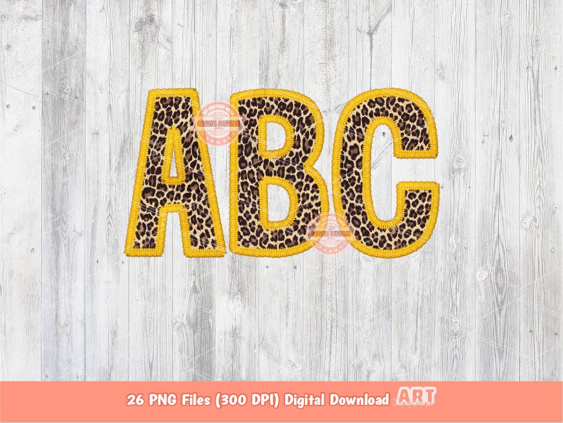 Gold Leopard Print Letters PNG, Faux Embroidery Alphabet Clipart (PNG Digital Download)