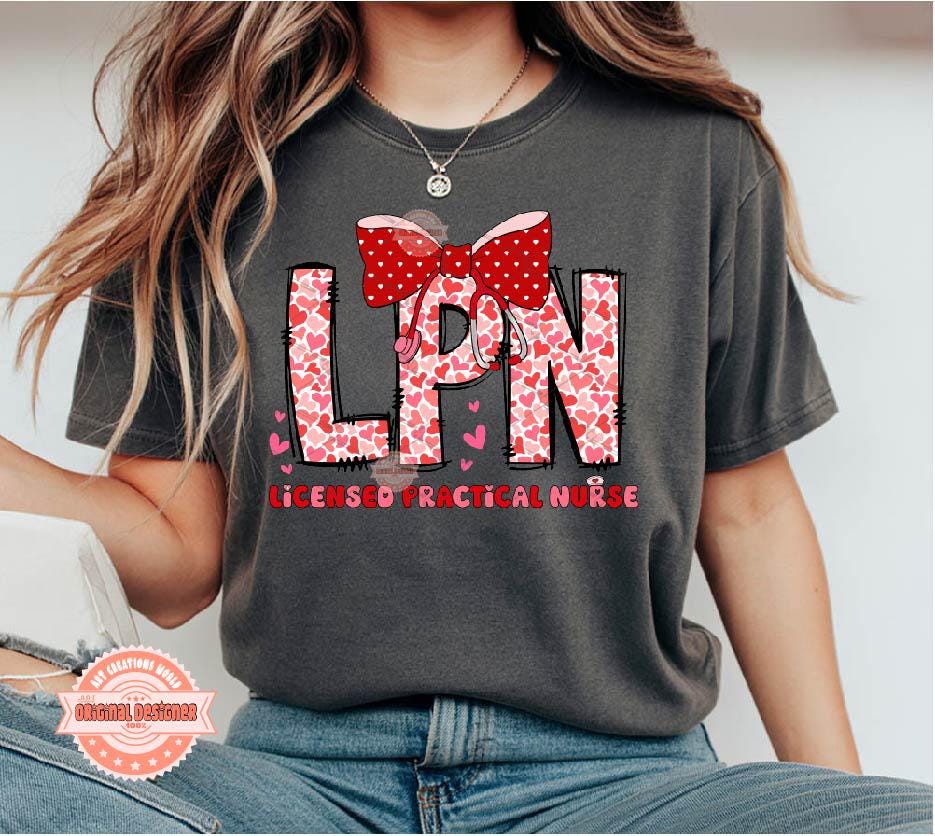 LPN Valentine PNG, Coquette Stethoscope bow Sublimation Healthcare Love Shirt Design Digital Download