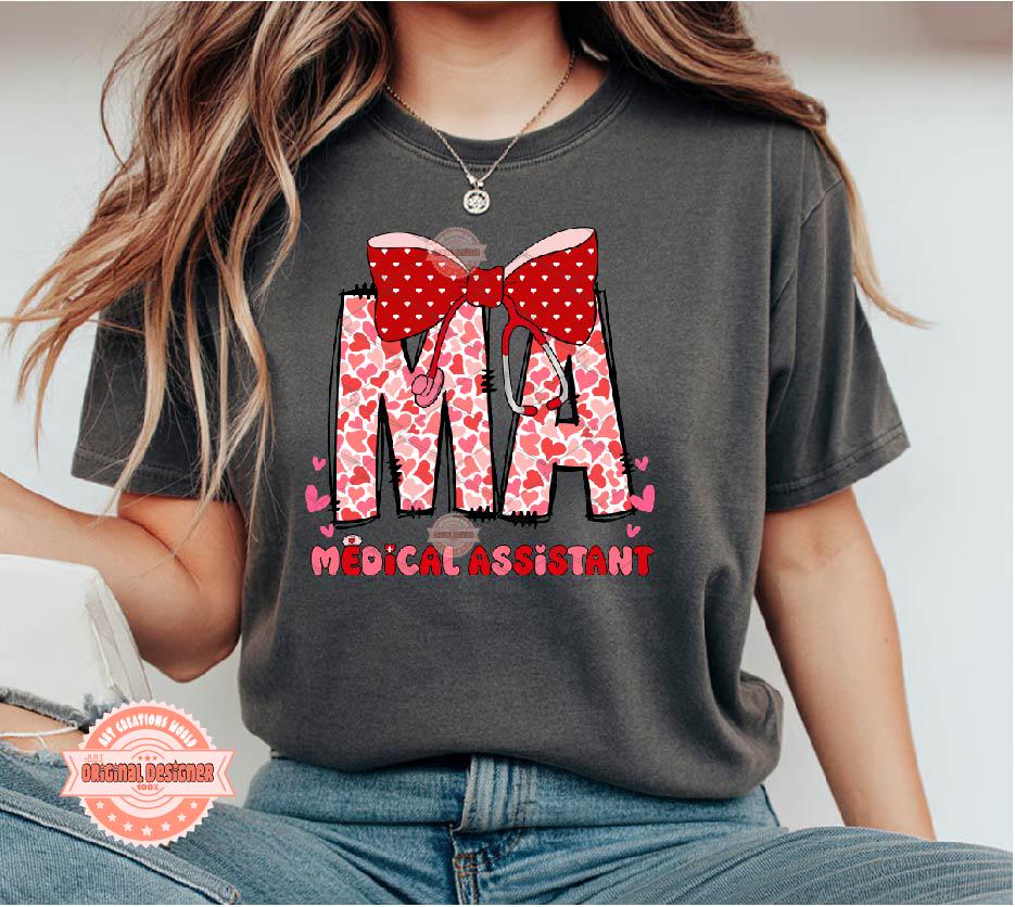 MA Valentine PNG, Coquette Medical Assistant Sublimation Shirt Design Digital Download