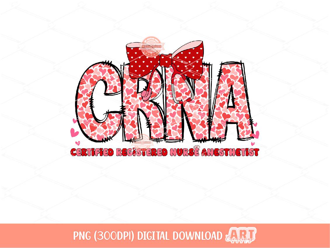 CRNA Valentine PNG, Coquette Certified Registered Nurse Anesthetist Sublimation Shirt Design Digital Download