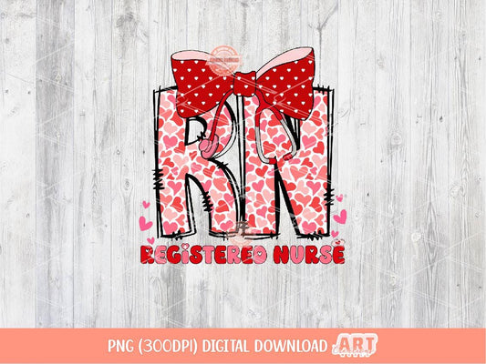 RN Valentine PNG, Coquette Registered Nurse Sublimation Shirt Design Digital Download