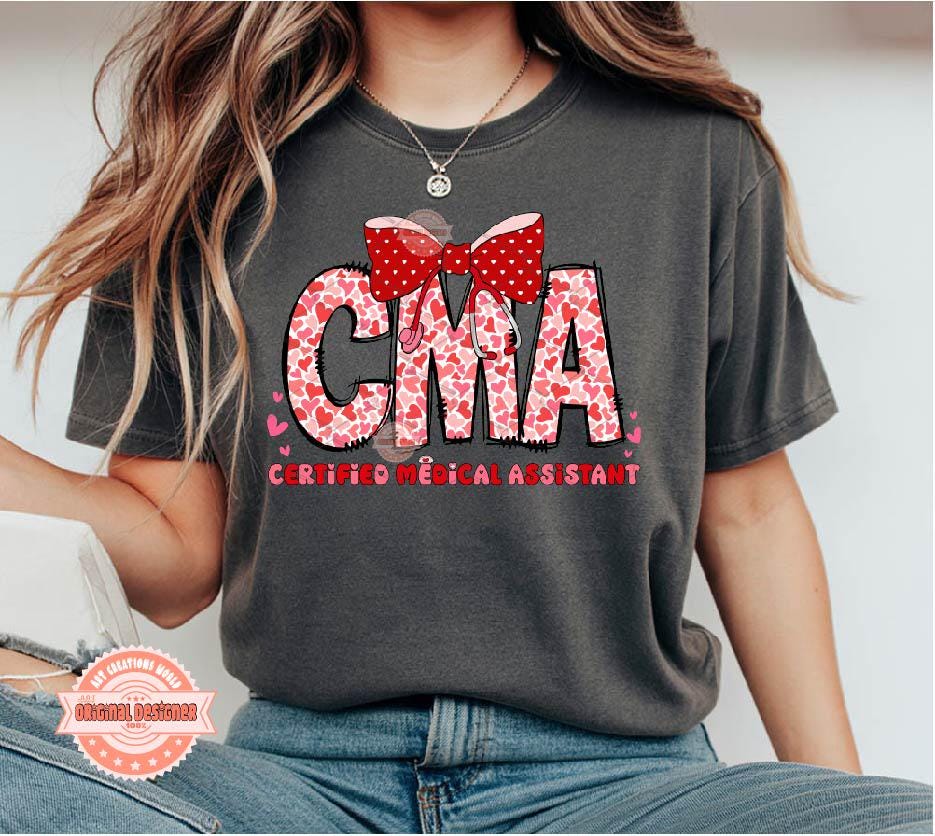 CMA Valentine PNG, Coquette Stethoscope bow Sublimation Healthcare Love Shirt Design Digital Download