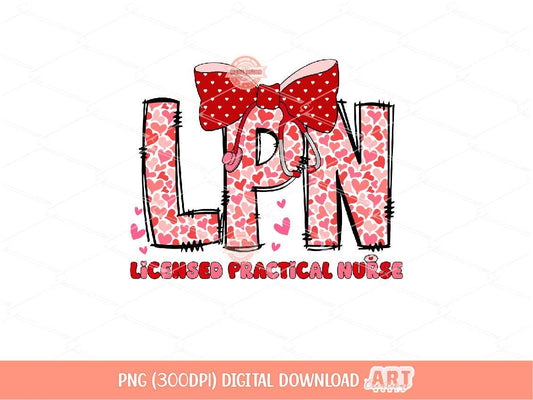 LPN Valentine PNG, Coquette Stethoscope bow Sublimation Healthcare Love Shirt Design Digital Download