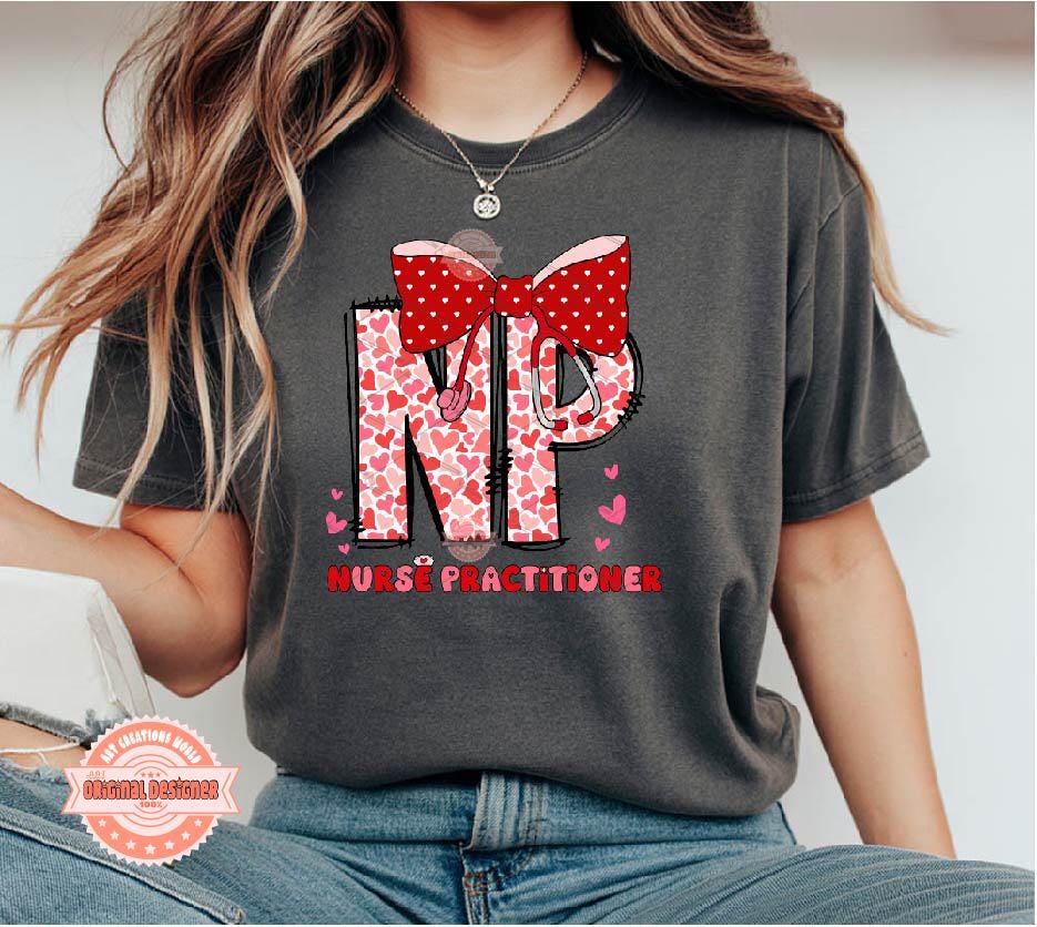 NP Valentine PNG, Coquette Stethoscope bow Sublimation Nurse Practitioner Love Shirt Design Digital Download
