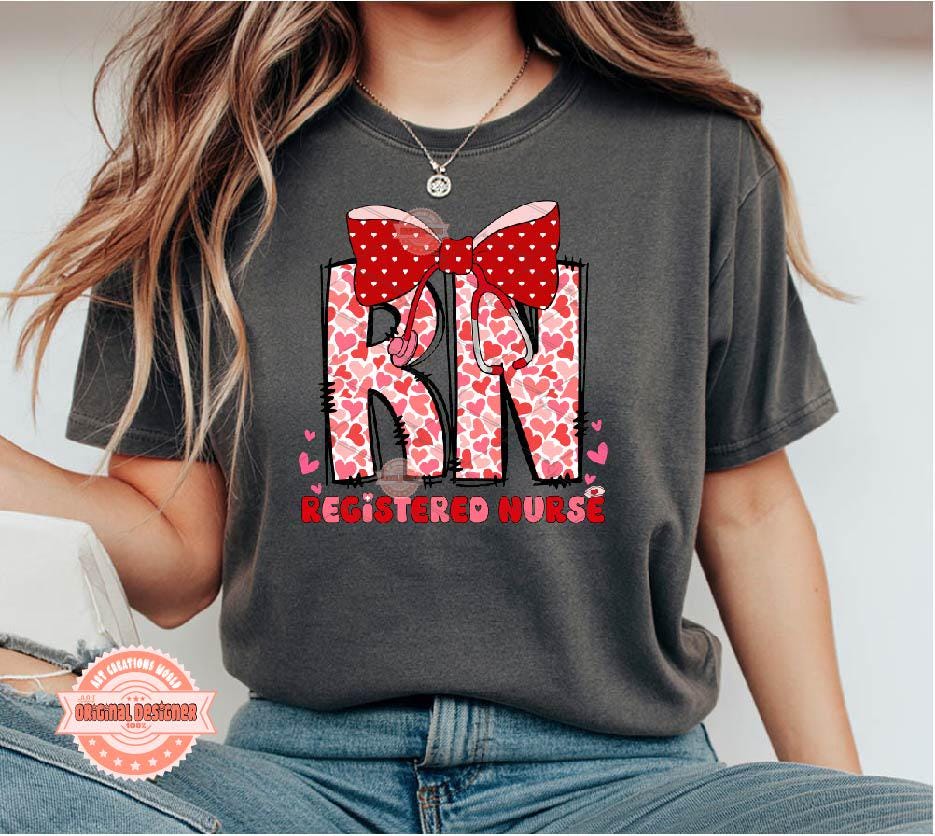 RN Valentine PNG, Coquette Registered Nurse Sublimation Shirt Design Digital Download