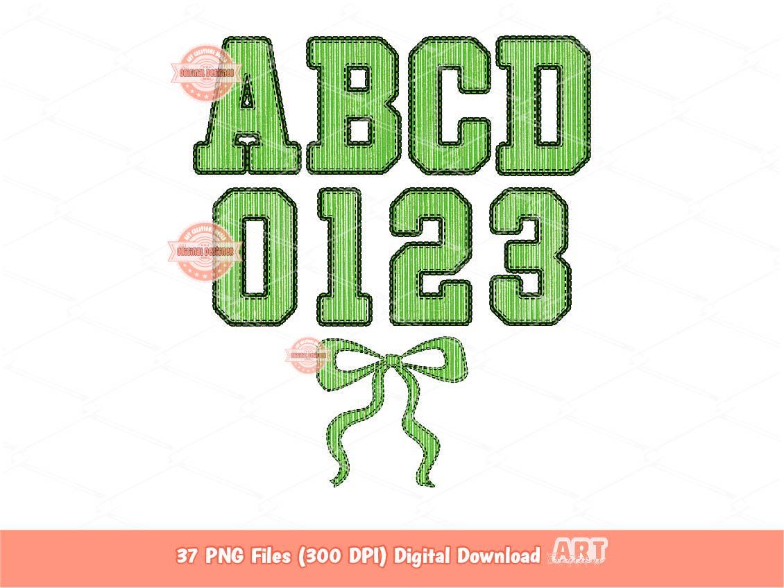 Green Seersucker Varsity Alphabet PNG, Preppy Striped Letters & Numbers Clipart (Digital Download)
