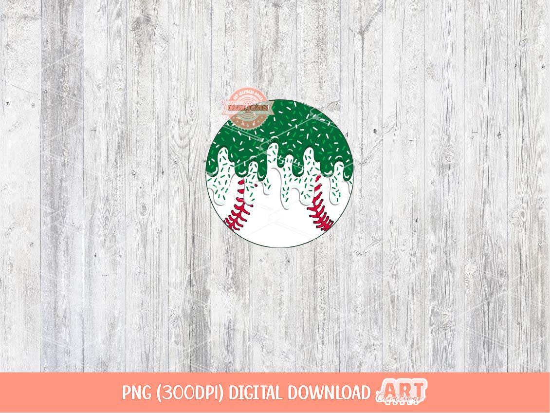 Drip Baseball PNG | Green & White Ice Cream Waffle Cone Sport Ball Clipart (Digital Download