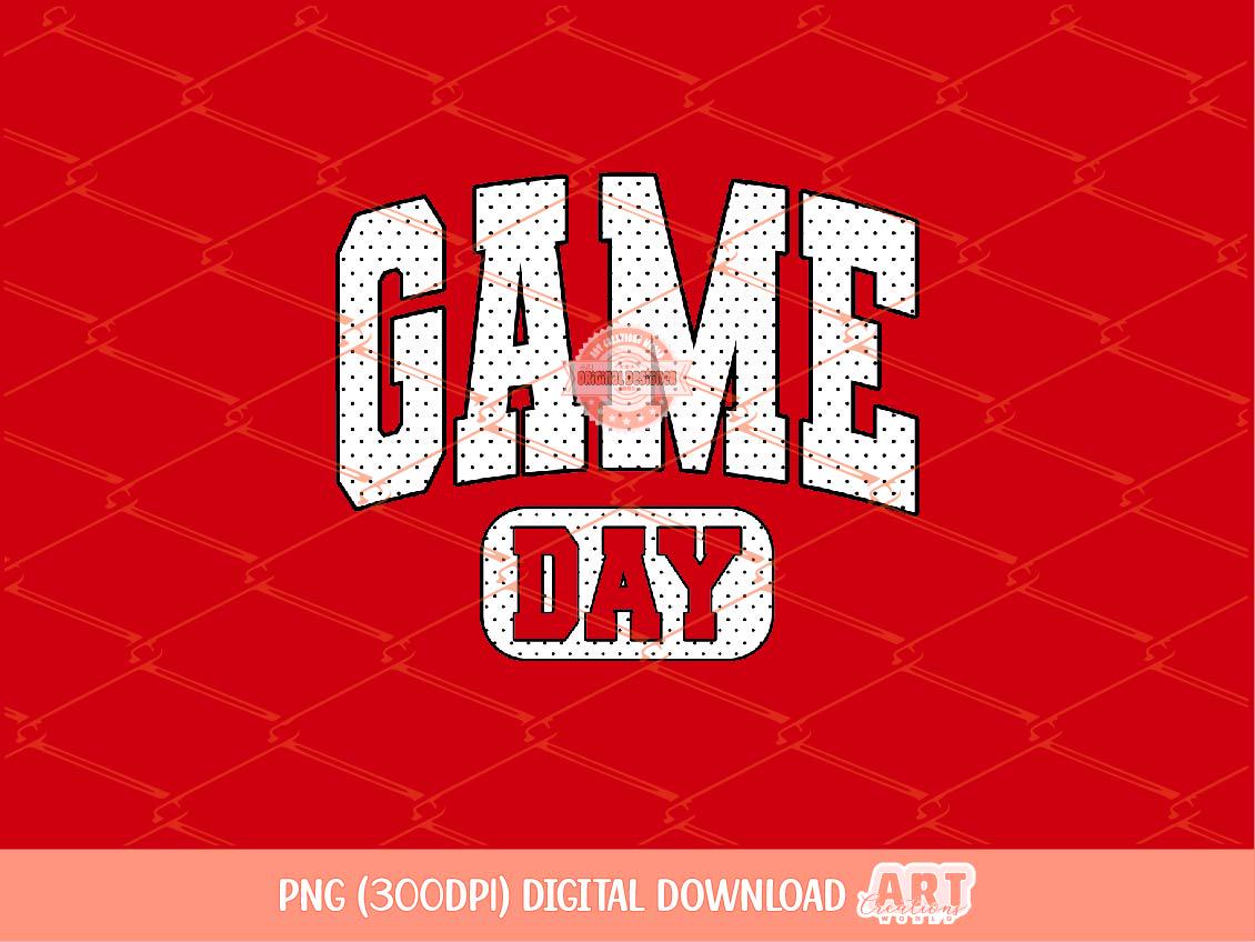 Game Day Polka Dot PNG, Retro Varsity Sports Shirt Sublimation Design, Baseball Football Mom