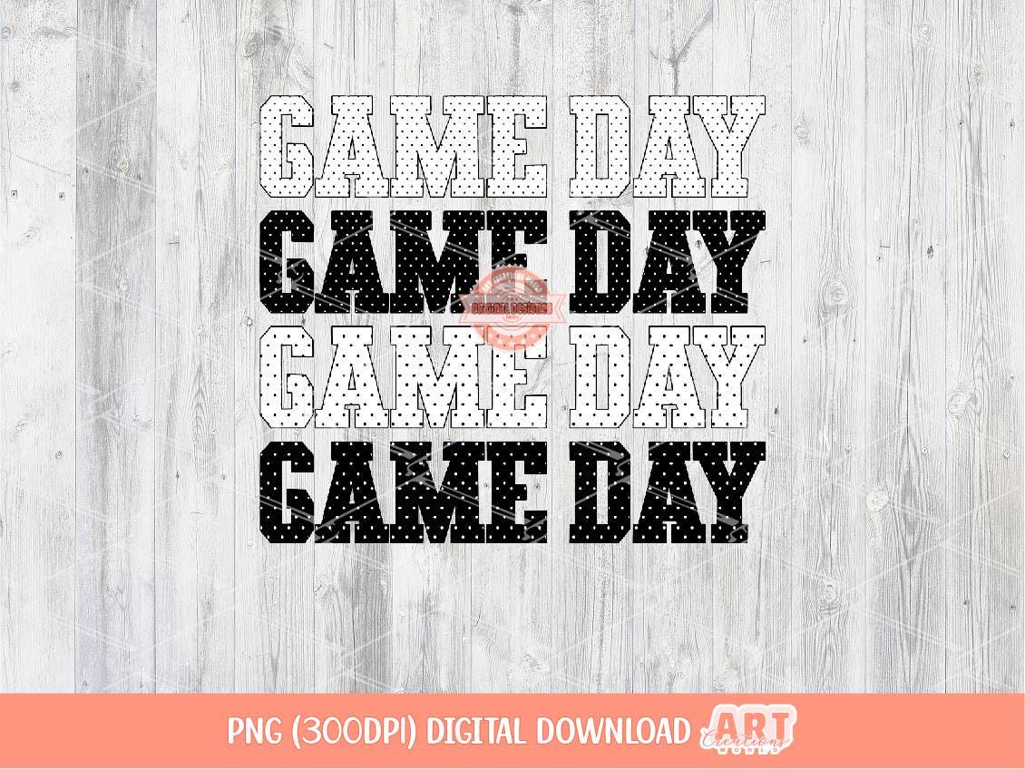 Game Day Polka Dots Stacked PNG, Trendy Baseball Sublimation Shirt Design (Digital Download)