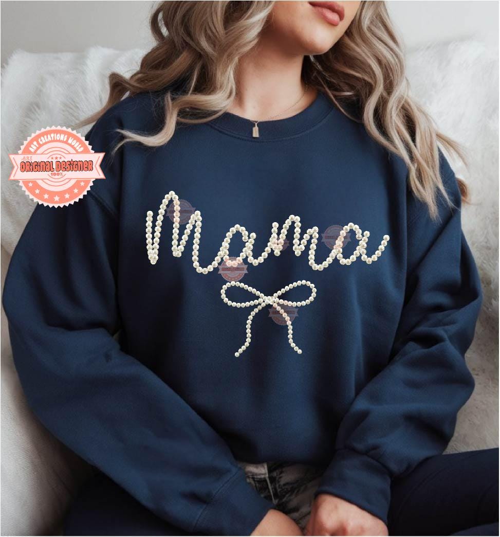 Mama Pearl PNG | Coquette Faux Pearls Sublimation Mom Shirt Design (Digital Download)