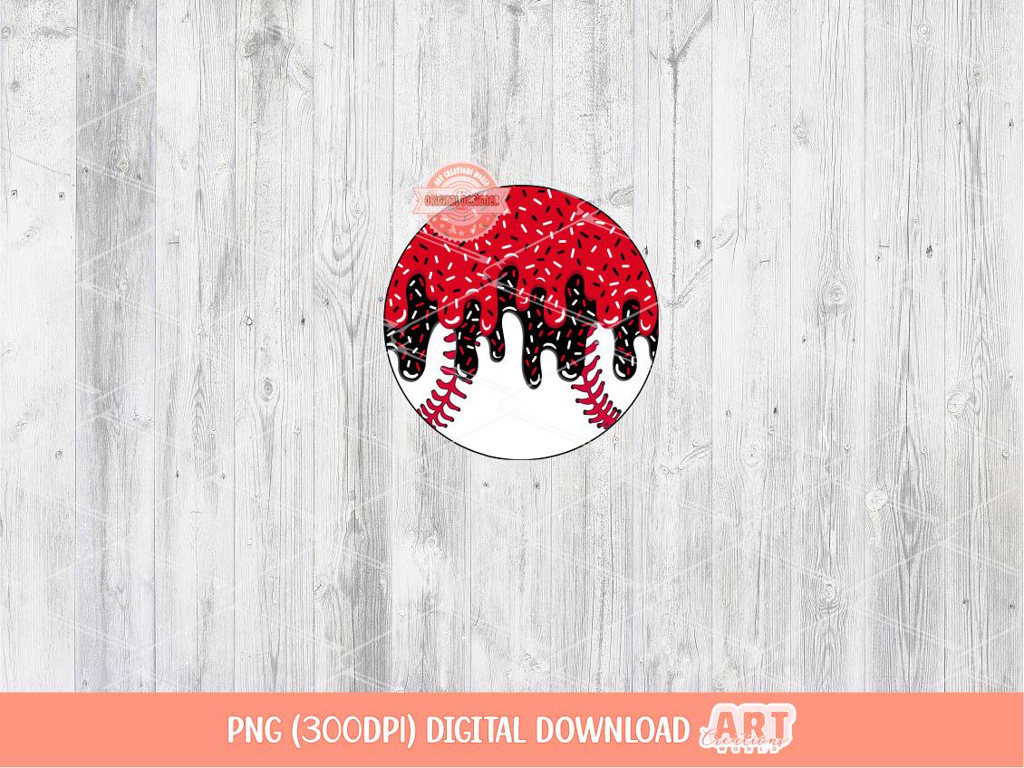 Drip Baseball PNG, Red & Black Ice Cream Waffle Cone Sport Ball Clipart